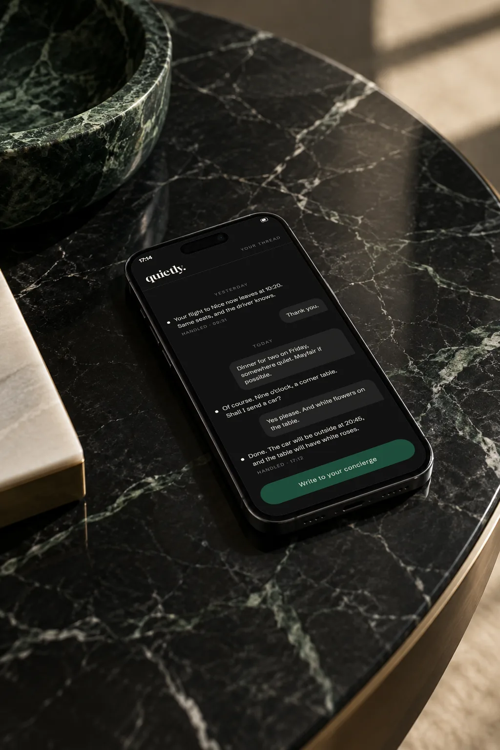 The app: one thread per member, one button