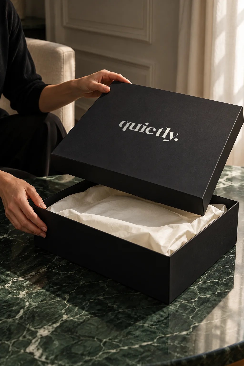 Welcome box with ivory tissue